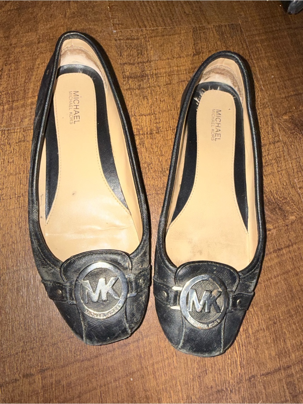 Michael Kors Black Leather MK Logo Ballet Flats